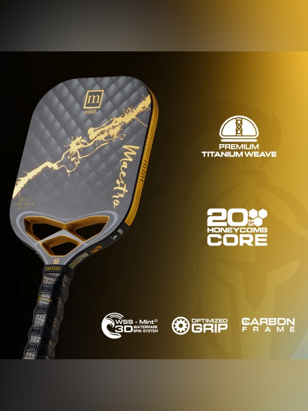 Mint Sport Maestro Pickleball Paddle Titanium / Carbon Fiber Hybrid 20mm Black - Picture 11 of 16